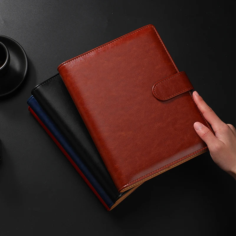 Luxury retro leather notebook A5 cover, with pen holder buckle, loose leaf diary, office diary, travel manual sketchbook
