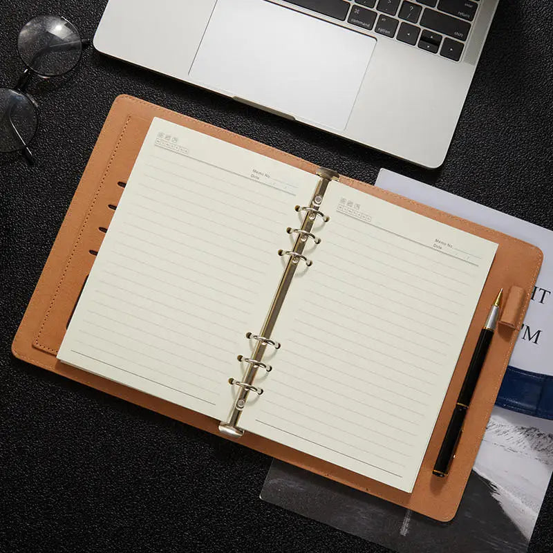 Luxury retro leather notebook A5 cover, with pen holder buckle, loose leaf diary, office diary, travel manual sketchbook